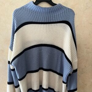Blue and White Striped Women's Sweater